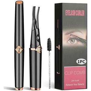 Heated Eyelash Curler, USB Rechargeable Electric Heating Eyelash Curler for Women, 3 Temperature Modes 2 in 1 Clip-Type Eyelash Curler with Built-in Comb Fast Heating & Long Lasting
