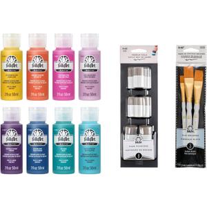 FolkArt Mindful Matte Acrylic Craft Paint Kit, Energetic Colors, 19 Piece Set with 8 Paints, 8 Pouncers, and 3 Premium Paintbrushes