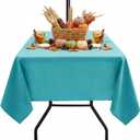 Outdoor Tablecloth with Umbrella Hole - Patio Table Cloth Zippered Square 60x60 Inch, Teal Linen-Look Polyester Table Cover Water Resistant for Picnic Outside