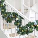 Soulchen 6 ft Pre-lit Christmas Coastal Garland Seaside Beach Themed Garland with Scallop Shells, Starfish Ornaments for Xmas Home Mantle Stairs Fireplace Table Centerpiece Indoor Holiday Decor