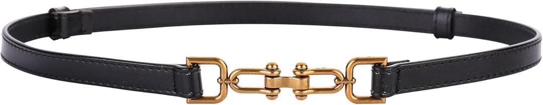 Women Skinny Leather Belt for Dress Adjustable with Gold Buckle for Jeans (Fit Waist Size Up to 34")
