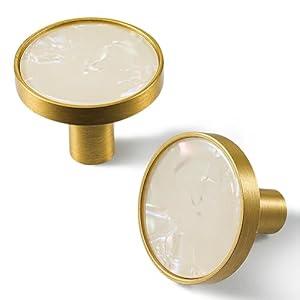 SAILANKA 2 Pack Natural Shells Cabinet Knobs Pulls Drawer Knobs Hanging Hooks Brass Furniture Dresser Kitchen Hardware Pulls Knobs Handle, White Shell, M
