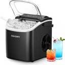EUHOMY Countertop Ice Maker Machine with Handle, 26lbs in 24Hrs, 9 Ice Cubes Ready in 6 Mins, Auto-Cleaning Portable Ice Maker with Basket and Scoop, for Home/Kitchen/Camping/RV. (Black)