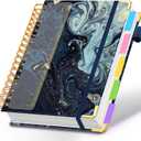 Spiral Journal Notebook for Work, 300 Pages 5 Subject Notebook College Ruled with Dividers & Tabs, 8''x 10'' Large Cute Notebooks Journal for Women Students Note-Taking and Organizer (Navy Marble)