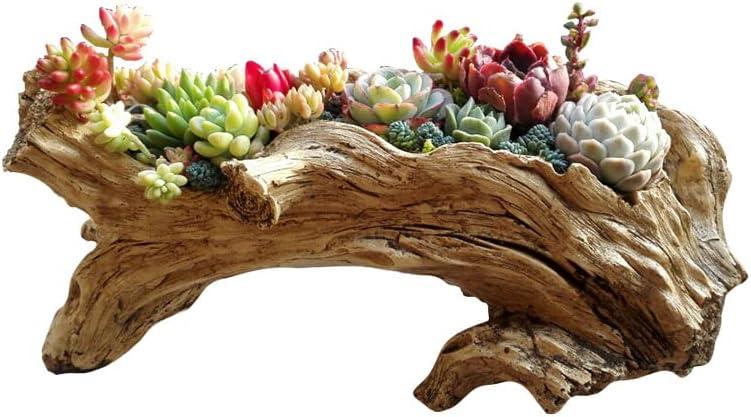 Driftwood Planter Faux Wood Resin Succulent Planter Vintage Artificial Stump Log Like Container Pot for Home & Garden NO Plants (Irregular-brown)