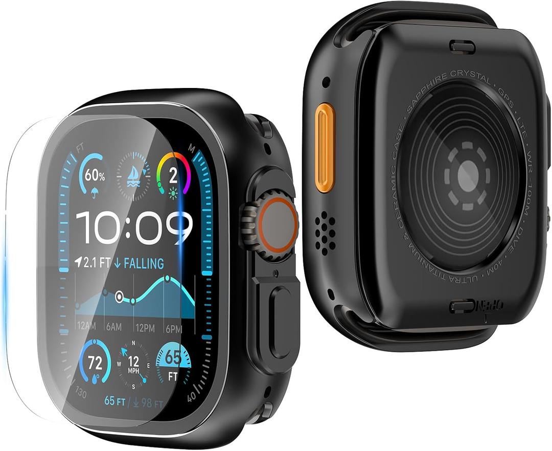 YIJDACASE [Metal Armor] Waterproof Case for Apple Watch Ultra 3/2/1 49mm, Military-Grade Shockproof Bumper Built-in Glass Screen Protector, 360 Full Protective Anti-Crack Cover for Sport, Black