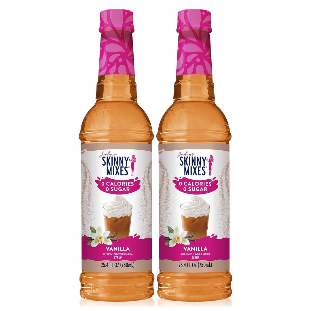 Jordan's Skinny Mixes Sugar Free Coffee Syrup, Vanilla Coffee Flavoring Syrup, Zero Calorie Drink Mix, Lattes, Baking, Protein Shake or Cocktail, Dairy & Gluten Free, Kosher, 25.4 Fl Oz, 2 Pack (EXP 07/19/26)