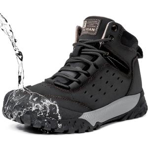 Men's Hiking Boots Waterproof Non-Slip Leather Mid Top Ankle Boot Lightweight Hiker Breathable Trekking Boot (10.5, Grey)