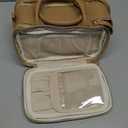 Prite Makeup Bag for Women, Large Capacity Waterproof Travel Cosmetic Organizer, Portable Open Flat Toiletry Bag with Free-standing Brush Holder and Handle(Beige Brown Medium)