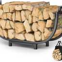 Elbourn Firewood Rack, 24 Inch Indoor Fireplace Log Holder with Carrier, Thickened Metal Rustproof Wood Storage Rack (Black)