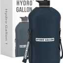 Hydro Gallon - 1 Gallon Water Bottle Jug with Insulated Sleeve and Straw Lid, Handle, Time Marker, Pocket, Shoulder Strap. Daily Intake Leakproof BPA free Large Big Bottle. 128oz (Navy Blue)