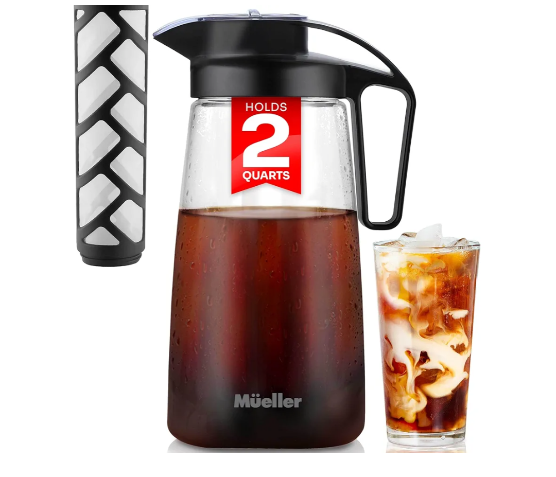 Mueller Cold Brew Coffee Maker, 64 oz Tritan Fortified Pitcher, Pour Spout Handle Lid, Resilient & Leak-Proof for Iced Coffee Tea