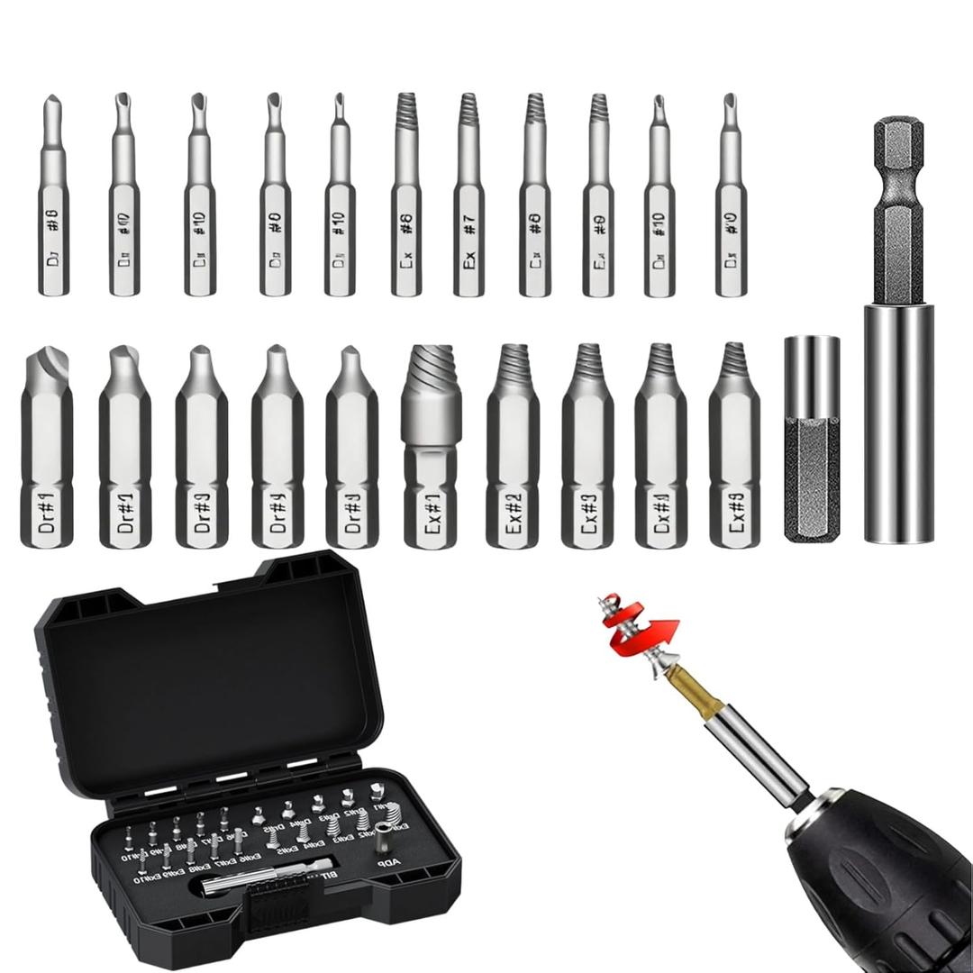 Gifts for Men and Women,22 PCS Titanium Damaged Screw Extractor Set with Magnetic Extension Bit Holder Socket Adapter, Easy Out Screw Extractor Kit for Easy Removal of Rusty Broken Screw (Silver)