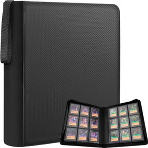 FORZAROCKET 9-Pocket Toploader Binder for Trading Cards - Holds 288 Top Loaders, Ringless, Waterproof PU Leather for Sports Cards & TCG (Carbon Black)