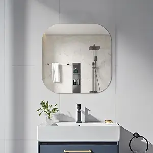 yuzeyurun 20" Frameless Square Bathroom Mirror, Tempered Glass Wall Mirror, HD Vanity Mirror for Entryway, Living Room & Home Decor, Polished Rounded Edges, 1/5" Thick