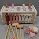 Joyreal Montessori Toys for 1 Year Old Girl Gift - Pink Wooden Hammering Pounding Toy with Xylophone & Fishing Game - Toddler Learning Activities for Kids 1+ 2 3 Year Old Christmas Birthday Gifts