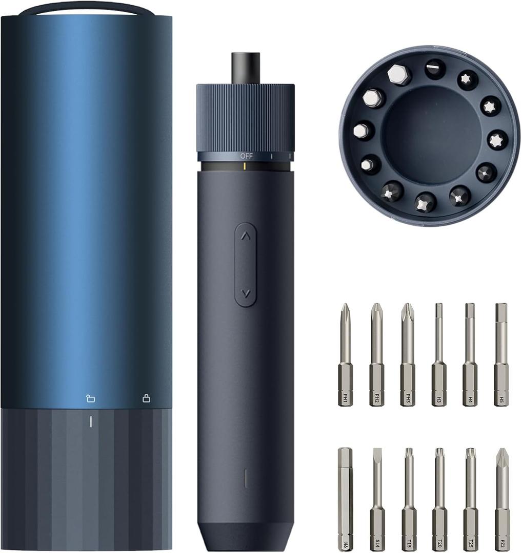 HOTO Electric Screwdriver Rechargeable, 3.6V Cordless Screwdriver Set USB-C, 3 Torque Settings, 1500mAh Battery, LED Light & 12 S2 Metal Bits for Furniture/Electrical Repairs