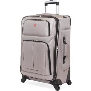 SwissGear Sion Softside Expandable Luggage  Medium Checked Suitcase with 360 Degree Wheels & Retractable Handle  25 Inch, Perfect for 1-7 Night Trips  Pewter