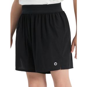 PATPAT Boys 2-in-1 Shorts, Ultra-Light Quick-Dry Mid-Thigh Athletic Shorts with Mesh Liner for Kids Running Soccer Training (Hyper Black), Large