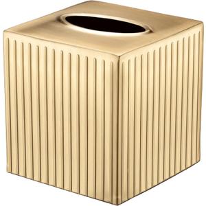 Monarch Abode Tissue Box Cover Square Handcrafted Ridge Embossed Brushed Gold Metal Tissue Holder Box for Bathroom Accessory, Aesthetic Decorative Facial Napkin Cube for Modern Home Decor