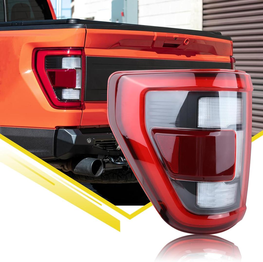 LED Tail Light Assembly Rear Lamps with Blind Spot for 2021 2022 2023 Ford F150 F-150 NL3Z-13405-E Black Appearance Pkg (Left Driver Side)