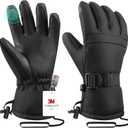 Ski Gloves,Winter Snow Waterproof Gloves Touchscreen Skiing & Snowboarding Cold Weather Glovess,Fits Both Men & Women,for ParentChild Kids with Wrist Strap (Full Black), Medium