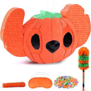 24" x 15" Large Halloween Pumpkin Pinata - Piata Kit with Stick, Rope, Blindfold, Confetti for Halloween Decoration, Fall Harvest Celebrations