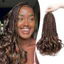 French Curly Braiding Hair Pre looped 12 Inch 8 Packs Short Crochet Hair for Women Dark Brown mix Brown Crochet Box Braids with Curly Ends Synthetic Hair Extensions P4/30#