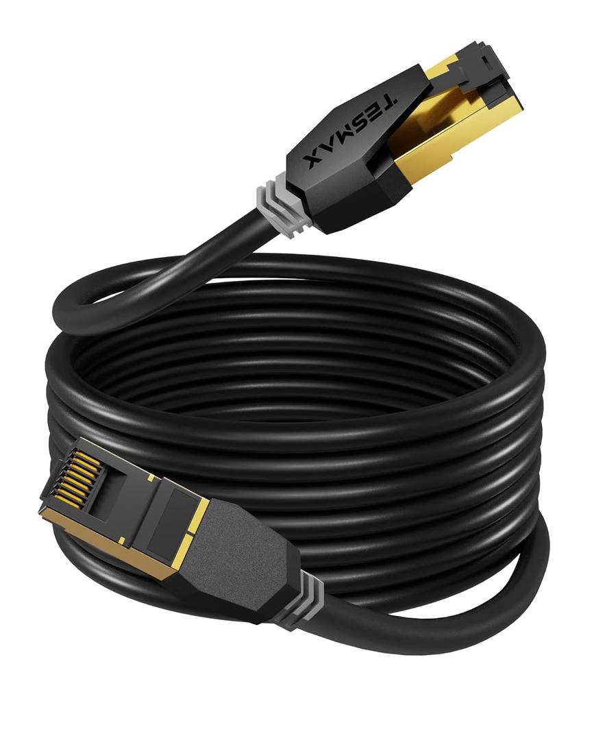Cat 8 Ethernet Cable 120 FT, TESMAX 26AWG 40Gbps 2000Mhz Ultra Speed Cat8 LAN Network Cable SFTP Patch Cord with Gold Plated RJ45 Connector, Weatherproof UV Resistant for Gaming/Router/Modem/PC/Switch
