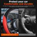 Car Steering Wheel Cover, 15" Anti-Slip Leather Carbon Fiber Texture Vehicle Steering Wheel Protector, Breathable Automotive Interior Accessories, Universal Fit (Black/Red)