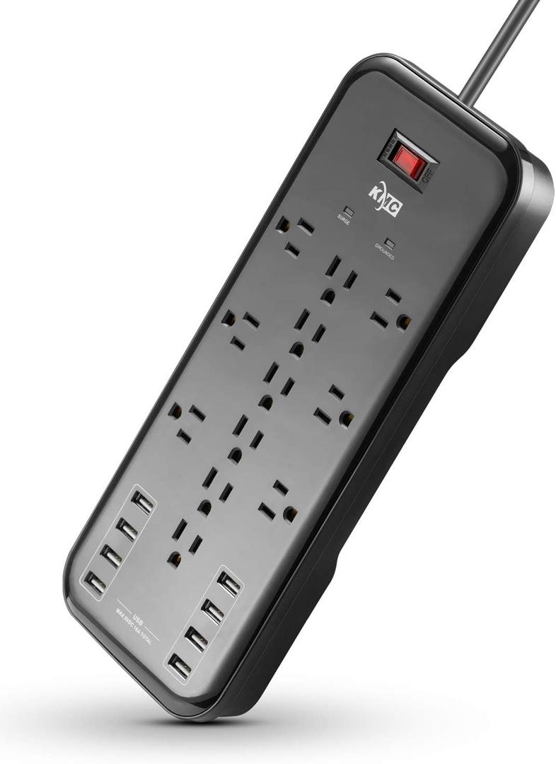 KMC 12-Outlet Surge Protector Power Strip with 8 USB Charging Ports (5V/10A), 2500J,6-Foot Cord