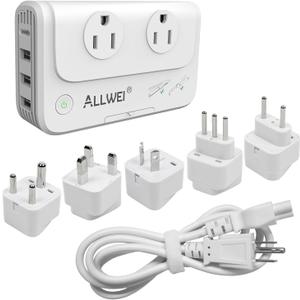ALLWEI International Travel Adapter 220V to 110V Power Voltage Converter for Hair Straightener/Curling Iron, Universal Power Plug Adapter UK, US, AU, EU, IT, India (White)