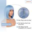 eNilecor Short Bob Hair Wigs 12" Straight with Flat Bangs Synthetic Colorful Cosplay Daily Party Wig for Women Natural As Real Hair+ Free Wig Cap (Light Blue)