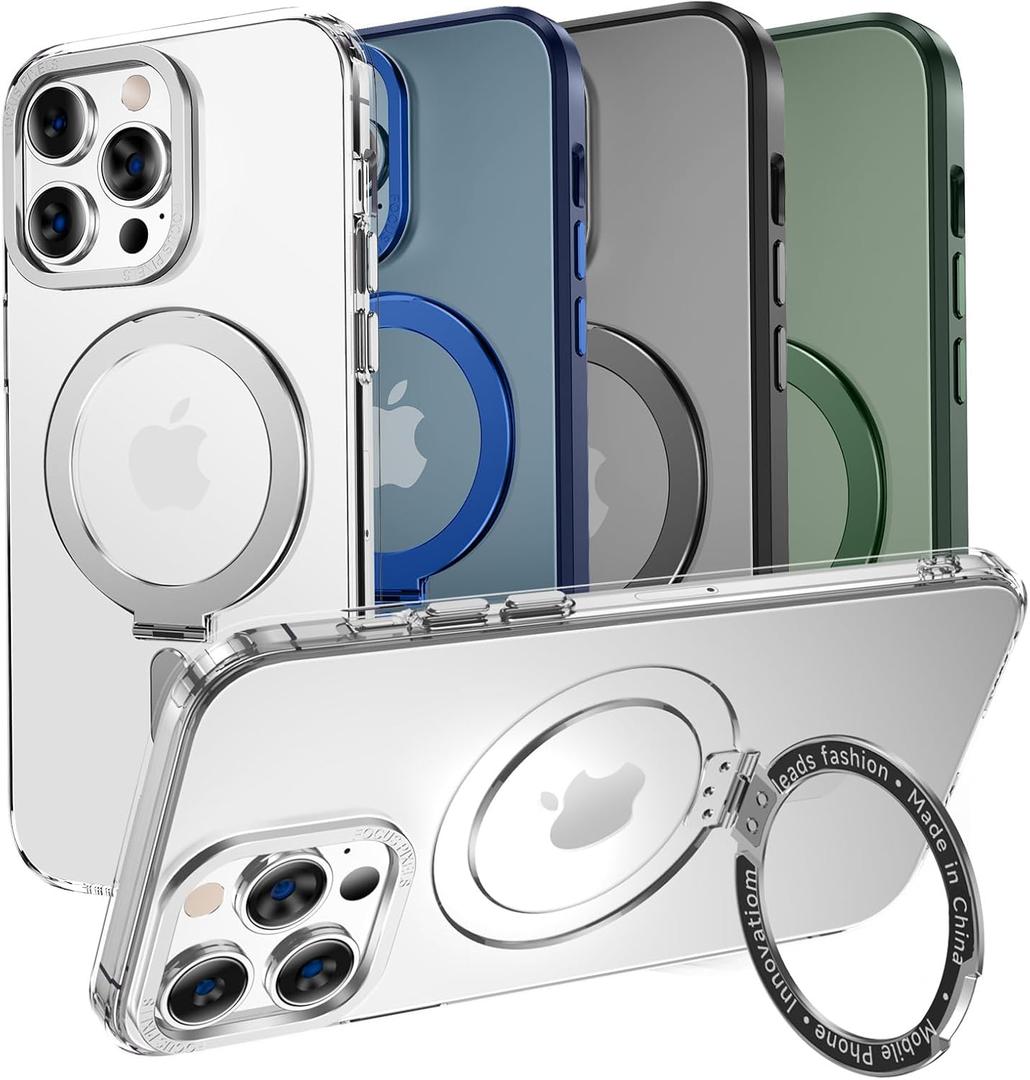 MAGIC JOHN for iPhone 11 Pro Case[Compatible with Magsafe] [with Magnetic Metal Stand][Military Grade Shockproof][Anti Yellowing],Translucent Matte Back with Soft Edge,Clear