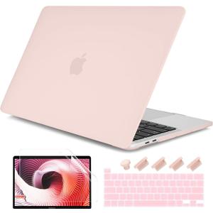 DONGKE for MacBook Pro 13 inch Case 2023 2022 2021 2020 Release Model: A2338 M2/M1 A2289 A2251 with Touch Bar & Touch ID, Frosted Matte Plastic Hard Shell Case & Keyboard Cover, Chalk Pink
