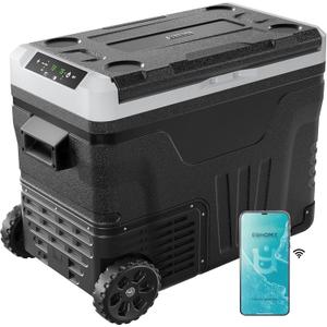 EUHOMY 12 Volt Refrigerator, 47QT(45L) Dual Zone Electric Cooler APP Control, Portable Freezer 12V/24V DC 110-240V AC, 12V Fridge -4~68, 12V Cooler with Wheels & Basket for Travel, Truck, Camping