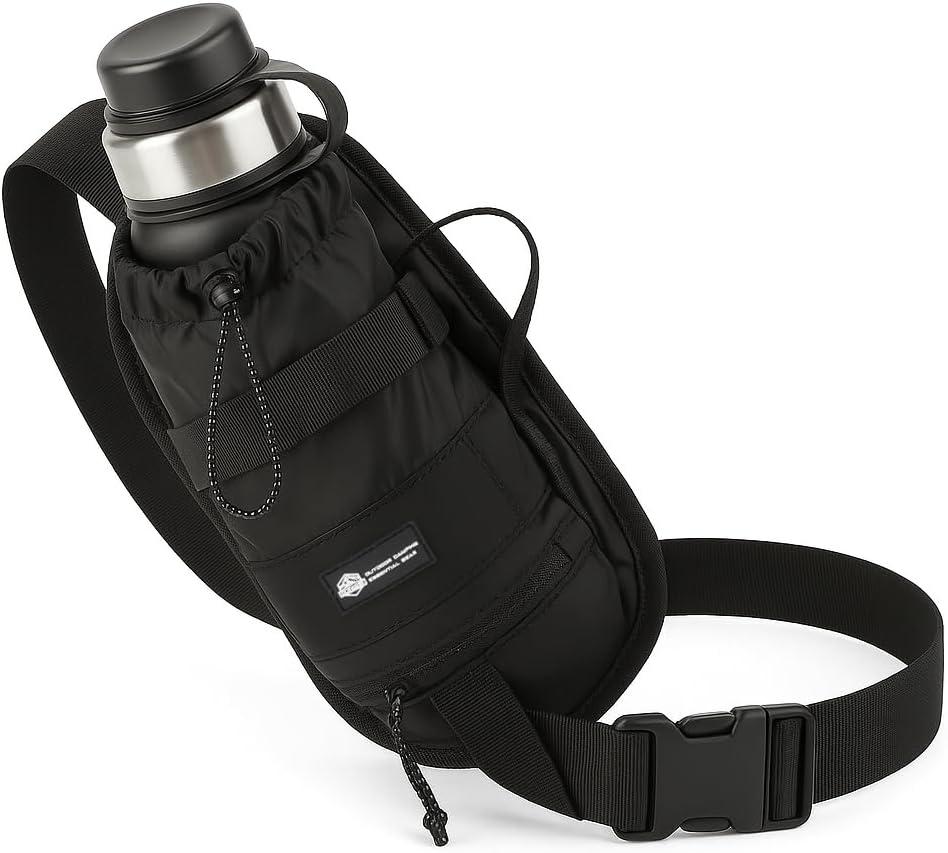 Waist Pack with Water Bottle Holder for Men Women Waist Bag Running Waist Pack Waterproof Dog Walking bag for Outdoor Travel Cycling Climbing Walking Fit All Phones (Bottle Not Included) (Black-Crossbody)