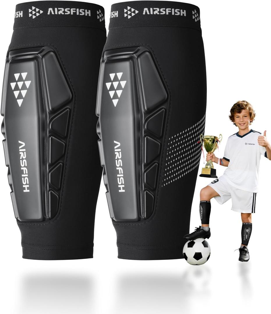 Soccer Shin Guards Kids Youth, Ski Shin Protector for Boys Girls Men Women, Shin Pads Defender, Lightweight Calf Protective Gear, Breathable (Small (7.5"-9"), Black)