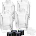 4 Pack 120ml/4.06oz Clear Glass Diffuser Bottles Square Refillable Fragrance Diffuser Jars Essential Oil Containers with Black Caps for DIY Replacement Reed Diffuser Set