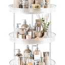 3 Tier Lazy Susan Bathroom Countertop Organizer, 360° Clear Rotating Makeup Cosmetic Perfume Storage Tray, Spinning Vanity Organizer Shelf for Bathroom Cabinet, Dresser, Kitchen(Large)