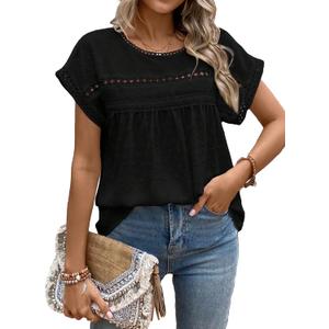SweatyRocks Women's Casual Short Sleeve Summer Top Round Neck Lace Crochet Blouse Swiss Dots Blouse Tops (Medium, Black) SweatyRocks Women's Casual Short Sleeve Summer Top Round Neck Lace Crochet Blouse Swiss Dots Blouse Tops (Medium, Black)