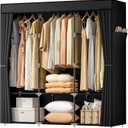 Wardrobe ClosetPortable Closets for Hanging Clothes,Free Standing Clothes Rack with Cover & 3 Hanging rods & 6 Storage Shelves & 2 Side Pockets (3 Row - 49"Wide, Black)