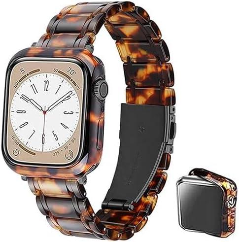 Band with Case [No Screen Protector] Compatible with Apple Watch 46mm 45mm 44mm 42mm 41mm 40mm 38mm,Women Men Fashion Resin Strap Bumper for iWatch Series 11/10/9/8/7/SE/6/5/4/3/2/1