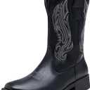 Jousen Cowboy Boots for Men Embroidery Men's Western Boots Retro Square Toe Mens Boot Botas Vaqueras Para Hombre (9.5, Black)