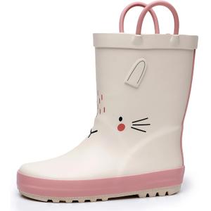 WTW Toddler and Kids Rain Boots with Easy-On Handles, Unisex-Child Waterproof Rubber Rain Boots in Fun Patterns for Girls and Boys (Toddler/Little Kid/Big Kid) (Rabbit, Size: 9 Toddler)