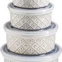 Airtight Food Storage Containers with Lids Mixing Bowls Set, Ceramic Serving Bowls with Lids Set of 4, 12/16/28/40 oz Stackable Nesting Salad Bowls for Cooking, Baking, Ramen - Beige