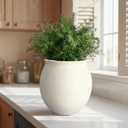 Round Wide Mouth White Ceramic Vase -9.7" Large Flower Pot with Drainage Hole for Indoor Plants, Gravel Textured Cream White Vase & Planter for Home Decor
