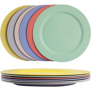 greenandlife 10inch/6pcs Dishwasher & Microwave Safe Wheat Straw Plates - Lightweight Reusable Unbreakable Dinner Plates, Non-toxin, BPA Free and Healthy for Kids & Adults (6colors-Flat)