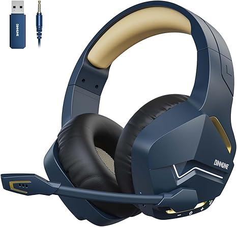 BINNUNE 2.4GHz Wireless Gaming Headset, Bluetooth 5.3 Gaming Headphones with Noise Canceling Mic, 120H UltraLong Battery, 50mm Drivers, MultiPlatform for PC / PS5 /PS4/ Switch/Mobile, Gold