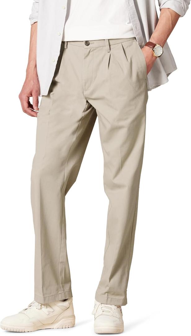 Amazon Essentials Men's Classic-Fit Wrinkle-Resistant Pleated Chino Pant  (52W x 32L, Khaki Beige)